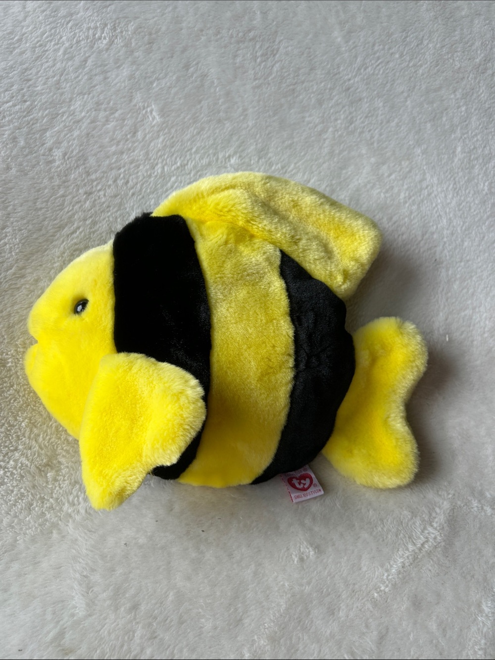 Ty Bubbles Plush Yellow and Black Fish Toy. 10”